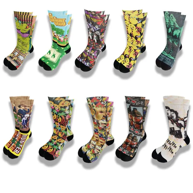 Chaussettes pour hommes Anime mignon dessin animé Hip Hop personnalité Style de rue heureux nouveauté impression et teinture hommes femmes dans le tube SkateboardMen's