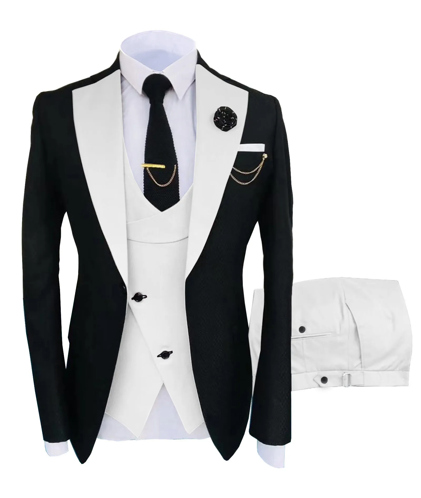 Costumes pour hommes Blazers Costume Homme Vêtements Scène de fête de luxe Costume pour hommes Garçons d'honneur Coupe régulière Tuxedo 3 Peice Set JacketTrousersVest 230114