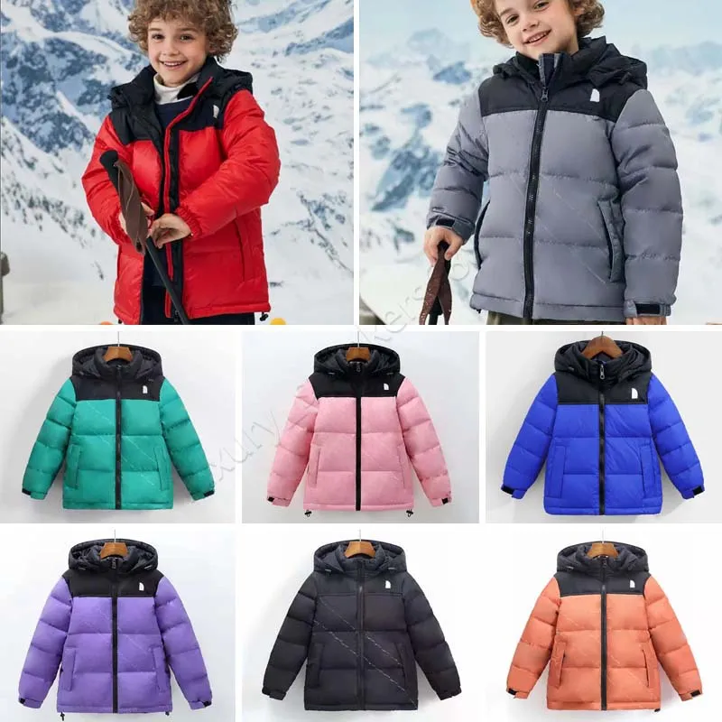 Enfants Down Manteau Designer Garçon Fille Vestes Parkas Classique Lettre Veste De Survêtement Manteaux Bébé Haute Qualité Chaud À Capuchon Top 2 Styles 13 Options 100-160