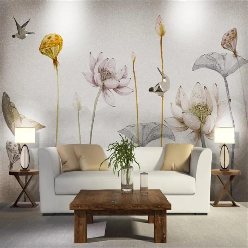 Duvar Kağıtları Milofi Özel 3D Büyük Duvar Kağıdı Duvar Kaplamış Çin Lotus Kingfisher TV Arka Plan Resim