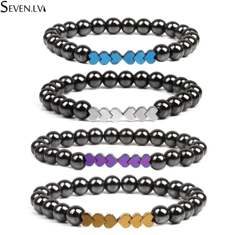 Strand 8mm de alta qualidade Hematita Redes redondas Jóias de pulseira colorida pingente de charme elástico de pulseiras para mulheres e homens contas