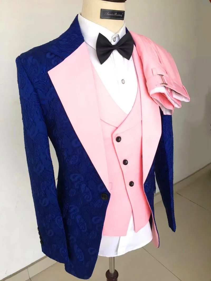 Men's Suits & Blazers 2023 Professional High-end Custom Jacquard Blue With Gray Wedding Men Formal Groom Slim Fit 3 Piece Fashion Classic Bu