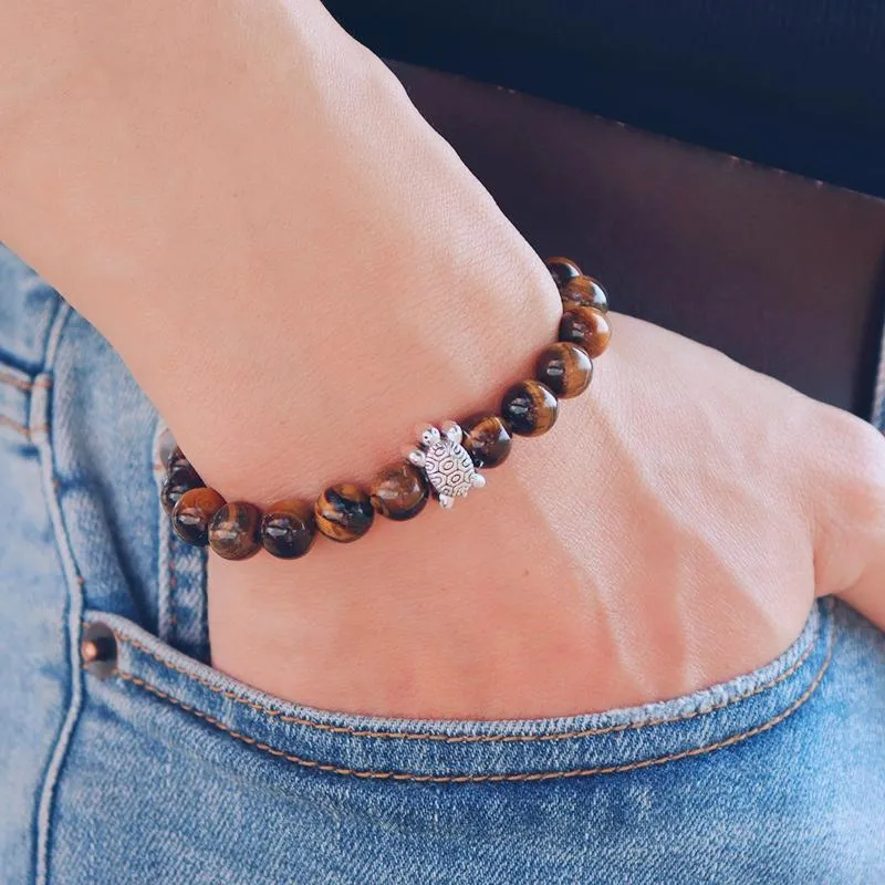 Bracelets de charme Minimaliste Tortue Homme Naturel Onyx Carte Tiger Eye Braslet Perles Strand Braclet Pour Mari Cocu Brazalete Cadeau