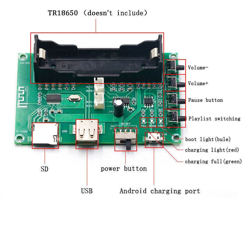 PAM8403 5W L￤gg till 5W Dual Channel Wireless Digital Bluetooth Receiver Audio Stereo Amplifier Module 18650 Charging Board DC 5V