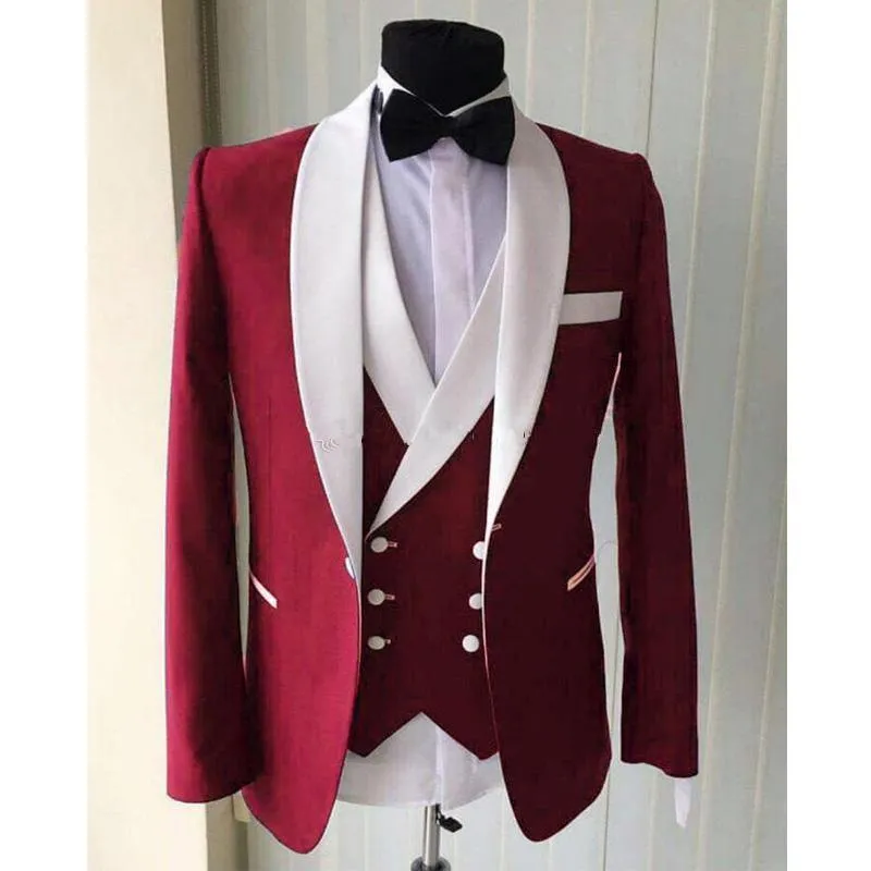 Herenpakken Blazers nieuwste jas pantontwerp aangepaste een knop rode bruidegom jurk slanke pasvorm 3 stuks broek Vest bowtie