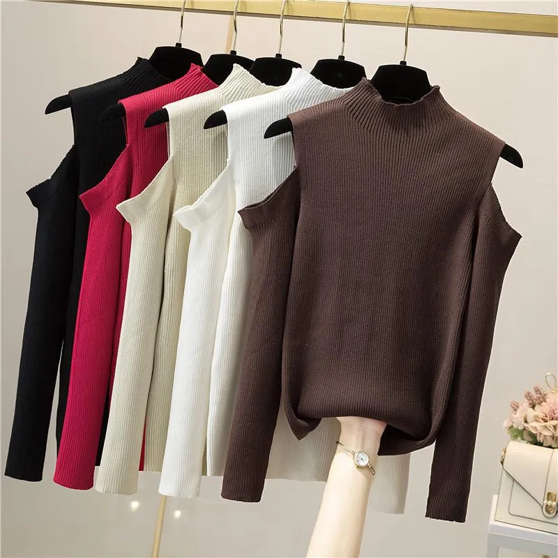 Damestruien Singreiny Design Off Shoulder Knitted pullovers Women Fashion Korean Basis Knit Tops 2023 Autumn Casual Streetwear Sweater