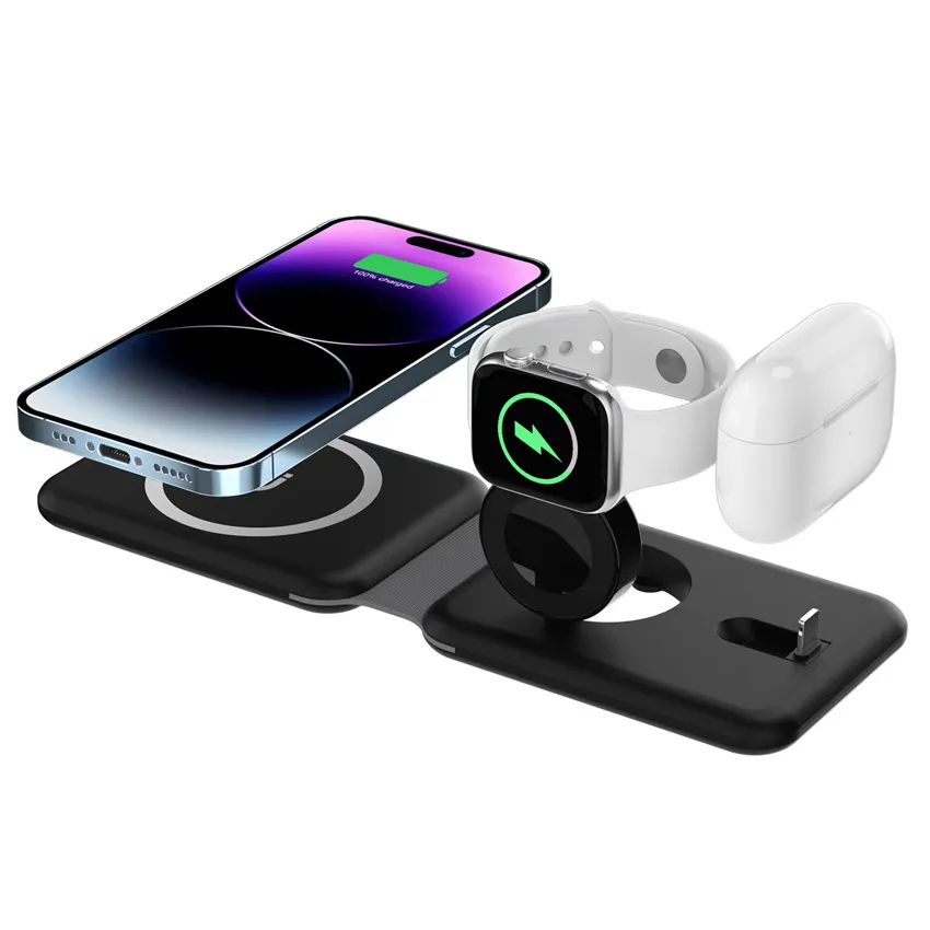 Składana magnetyczna bezprzewodowa ładowarka 3 w 1 Szybka stacja dokująca do iPhone'a 14 13 12 Pro Max iWatch 8 7 SE AirPods Samsung Huaiwei Smartfony