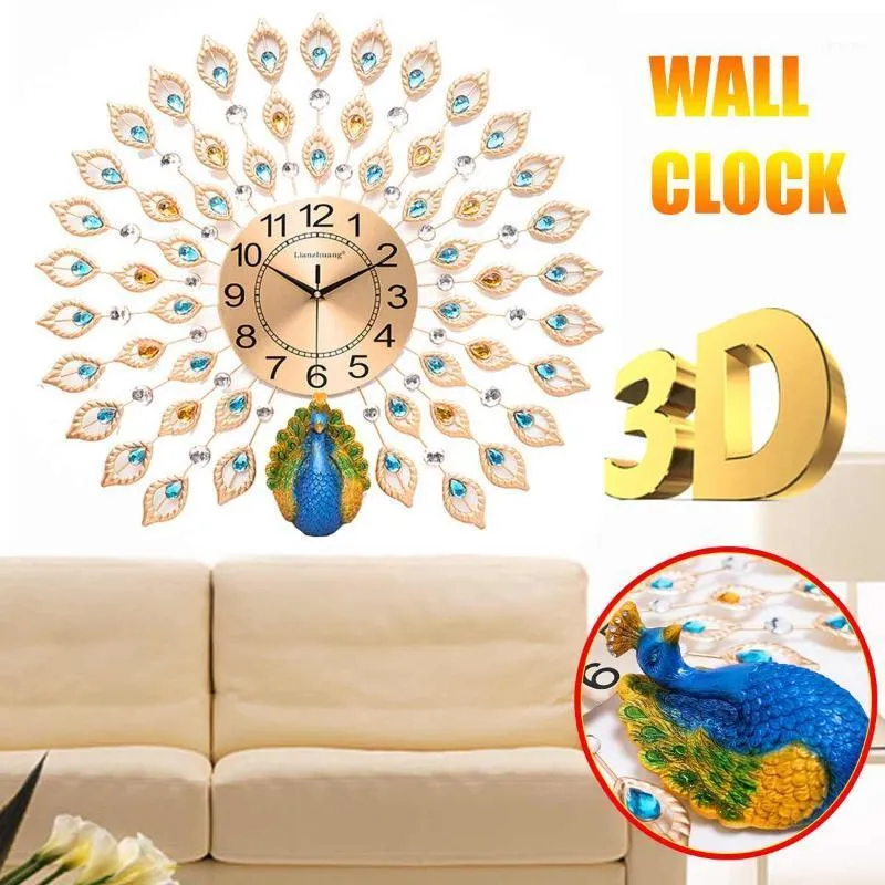 Wall Clocks Large 3D Diamond Crystal Quartz Peacock Watch European Modern Design For Home Living Room Decor Silent Clock1