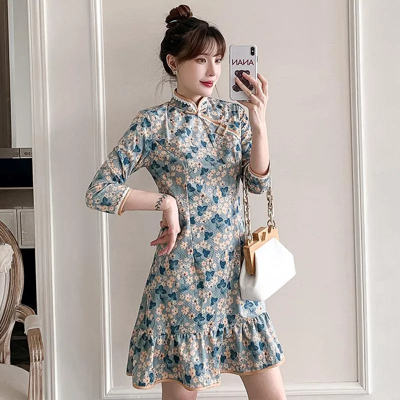 Ethnic Clothing 2023 Party Casual Floral Qipao Traditional Chinese Vintage Modern Improved Cheongsam Dress For Women