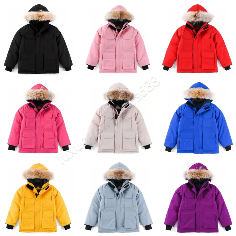 Enfants Manteaux Bébé Vêtements Manteau Veste Vêtir Enfants Designer À Capuche Avec Badge Fasion Épais Chaud Outwear Fille Garçon Filles Survêtement Classique Parkas 100% Col De Fourrure De Loup