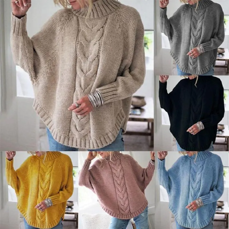 Dames trui trui gedraaide vaste kleur losse fit oversized pullover half hoge kraag batwing mouw comfortabel