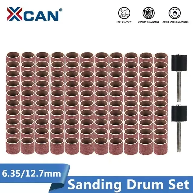 XCAN SLADING DRUM SET#80#100#120 GRIT MED 6,35 mm 12,7 mm slipningsbälte för dremel Rotary Tools slipverktyg Slipband band