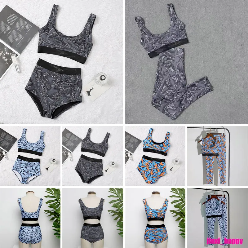 Bikini da donna Costumi da bagno a tre punti Moda estiva Costume da bikini a due pezzi con lettera L Costume da bagno alla moda da spiaggia Taglia S-XL