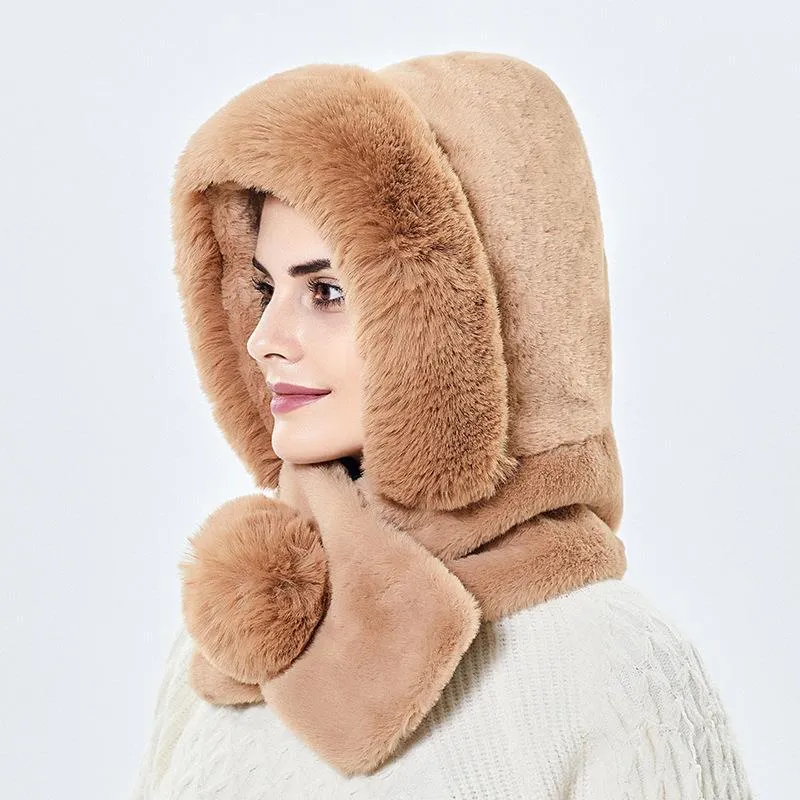 Gorros grisões/caveira tampas 2023 Mulheres de inverno malha de cashmere pescoço máscara de tampa quente de capuz para o chapéu de esqui ao ar livre, pelúcia grossa