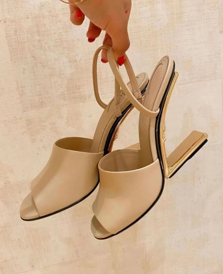 Top Luxury First Women Sandals Shoes Open Toe Slingback Black Nude White F-shaped Heels Sandalias Dress Bridal Wedding EU35-43