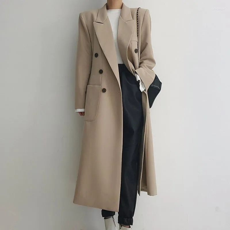 Trench da donna ZCSMLL Coreano Chic Temperamento autunnale e invernale Risvolto alto senso Doppio petto Design Lunghezza al ginocchio Cappotto da donna