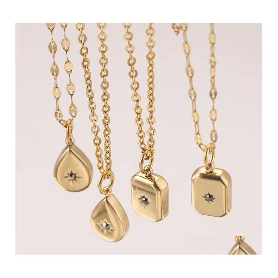 Naszyjniki wiszące złoto ze stali nierdzewnej wykwintna kropla kwadratowy mały urok łańcucha kolczyka szyjki dla kobiet dostarczanie biżuterii ke otpae