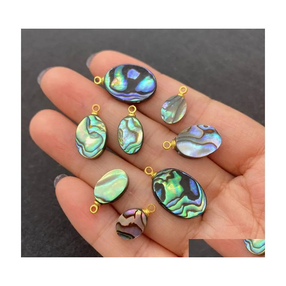 Charmes Haute qualité Naturel Colorfwork Coquille Abalone Ovale Pendentif Ornement Pour La Fabrication De Bijoux Collier À Faire Soi-Même Accessoire Charms Drop Deli Otmq6