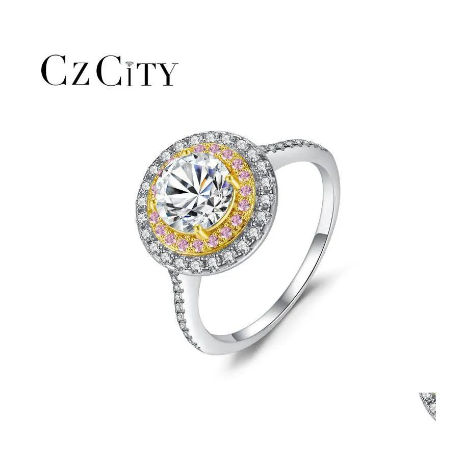 Cluster Ringe CZcity 925 Sterling Silber für Frauen Hochzeit Engagement Feinschmuck Mode Colorf Runde CZ Versprechen Anel Weihnachten Tropfen DHNK8