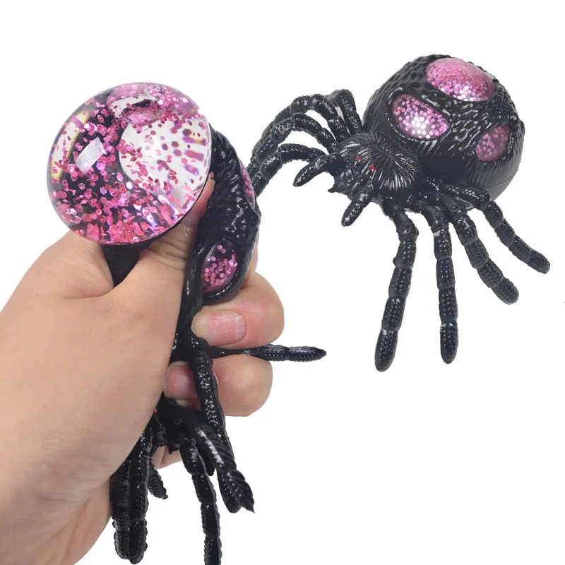 Halloween Fidget Toy Glitterpoeder Squishy Spider Mesh Squish Ball Anti-stress ontluchtingsballen Knijpspeelgoed Stressverlichting Decompressiespeelgoed Angstverlichter