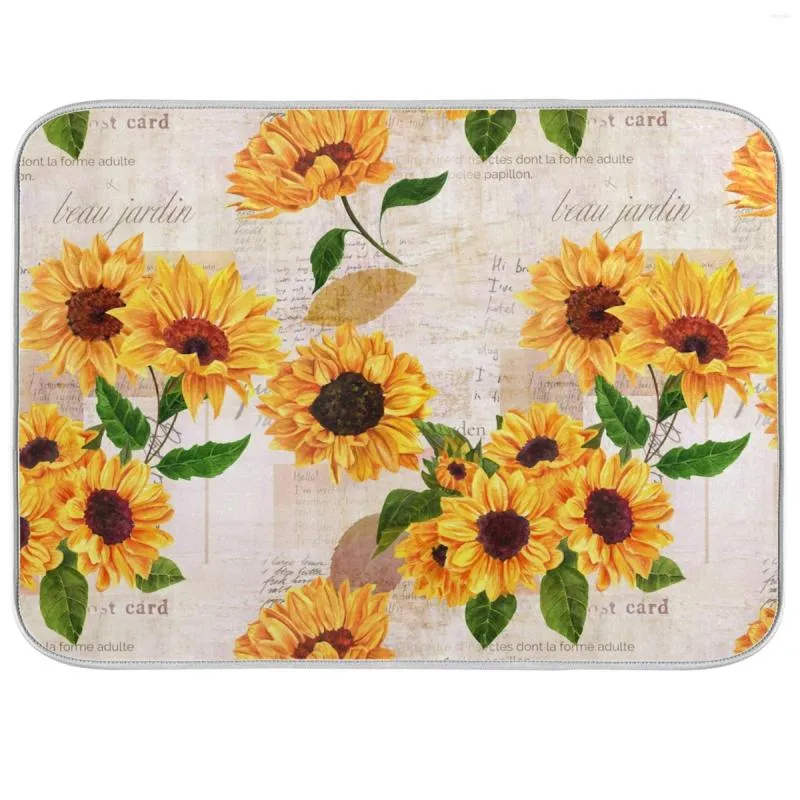 Bordmattor Hemma kök Placemat Solflower Print Microfiber Dying Dish Mat Icke-halk Absorberande värmebeständig bordsartiklar