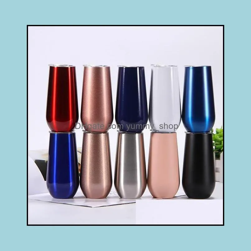 6oz beer wine coffee mugs 22 colors egg tumblers with lid stainless steel glass thermos insulated water bottle christmas party