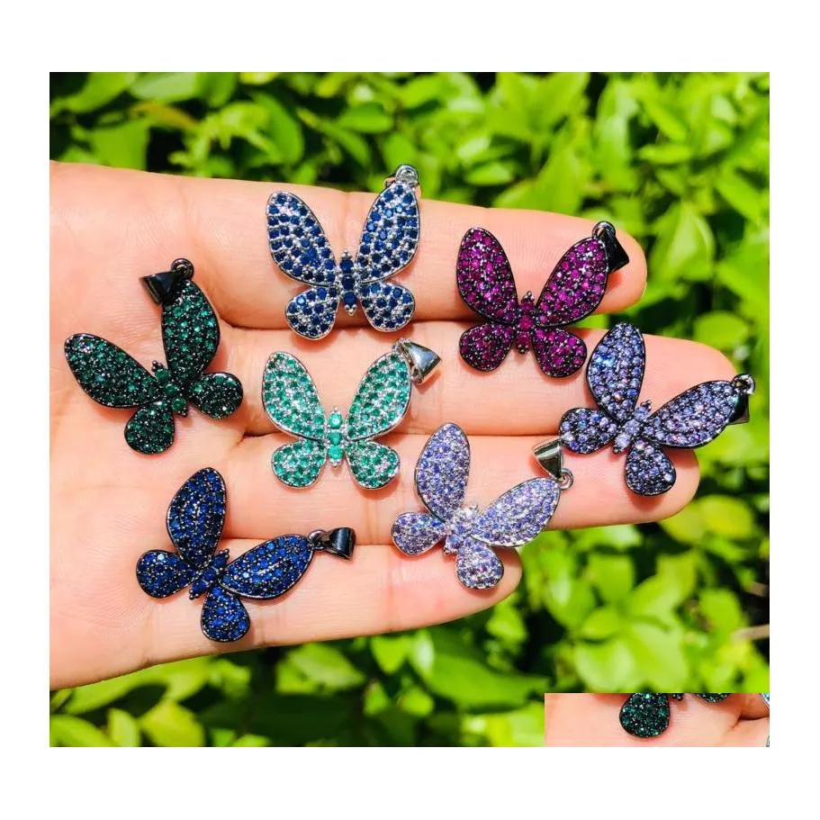 Charms 5pcs Butterfly Charm для женских ювелирных украшений, изготовленный MticoLor Cubic Circonia Pave Pave Coolcle Diy Accessessy Supplage otwxt otwxt otwxt otwxt