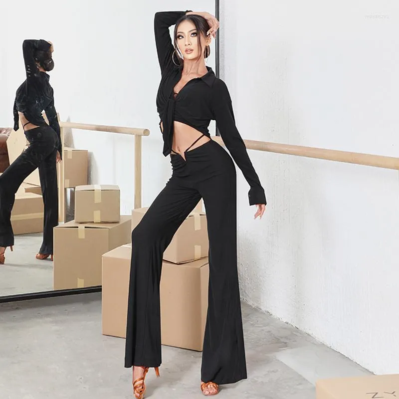 Stage Wear Adult Latin Dance Pants Women Ballroom Samba Salsa High Waist Trousers Performance Clothes SL5975