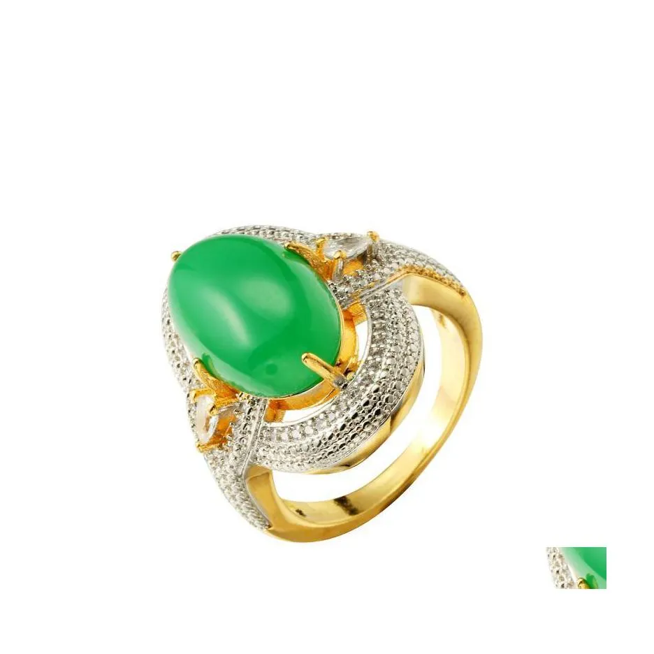 Bagues de cluster Naturel Vert Hetian Jade Bague 925 Sier Jadeite Calcédoine Amet Mode Charme Bijoux Cadeaux Pour Femmes Sa Drop Livraison Dhzly