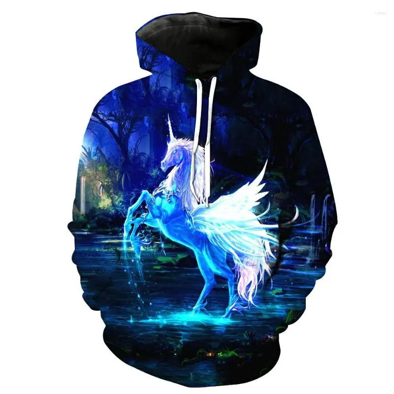 Herrtröjor faller harajuku hoodie män och kvinnor överdimensionerade häst 3d trycker långärmad tröja tröja