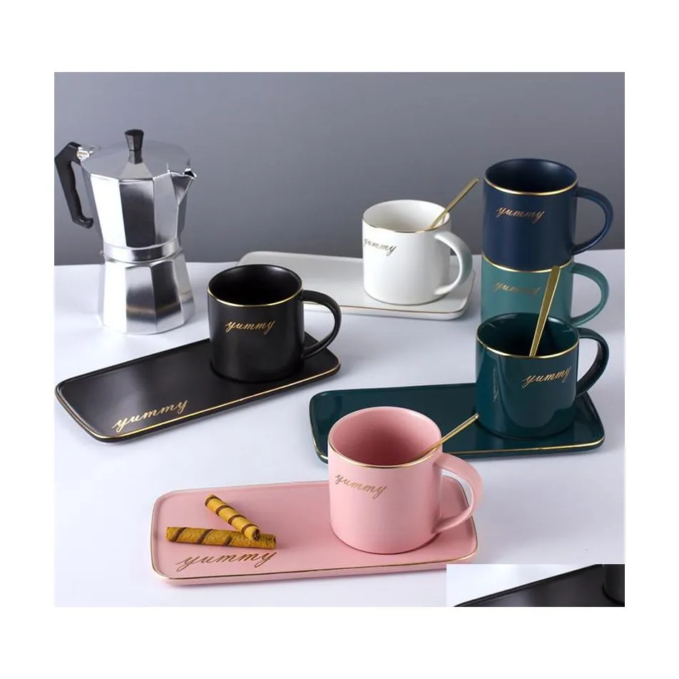 Tazze Set di tazze da caffè in ceramica Tazza e piattino placcati in oro nordico Tè pomeridiano Stoviglie Drop Delivery Casa Giardino Cucina Sala da pranzo Bar Dhiy2