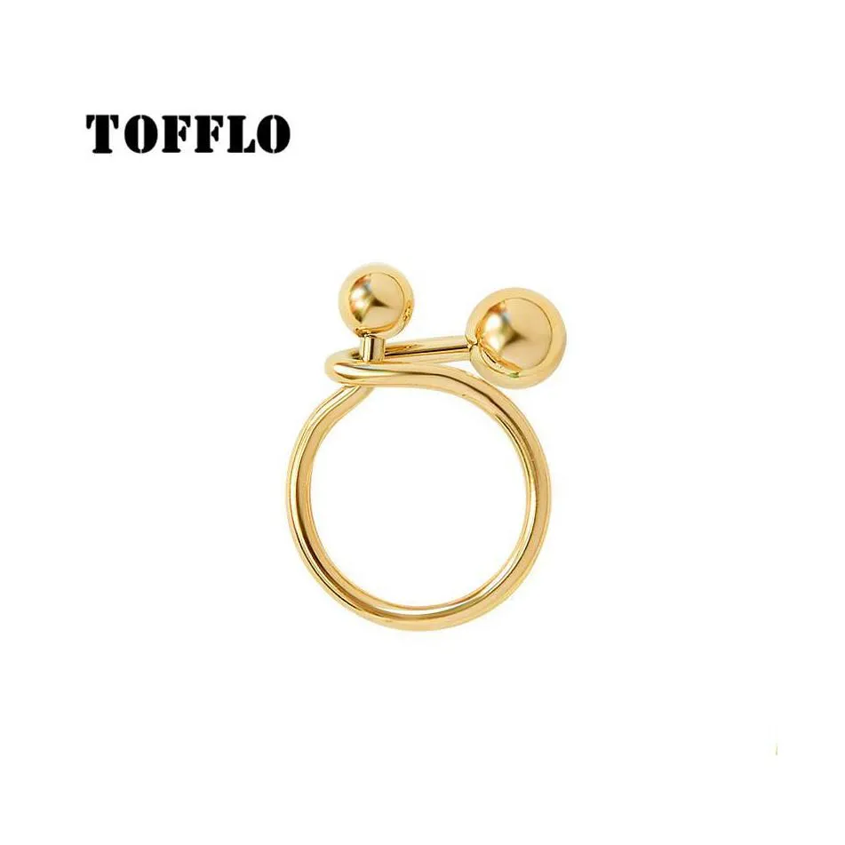 Cluster Ringe Tofflo Edelstahl Schmuck Kreative Linie Kunst Doppelkugel Ring für Frauen Mode BSA112 Drop Lieferung DHD0M