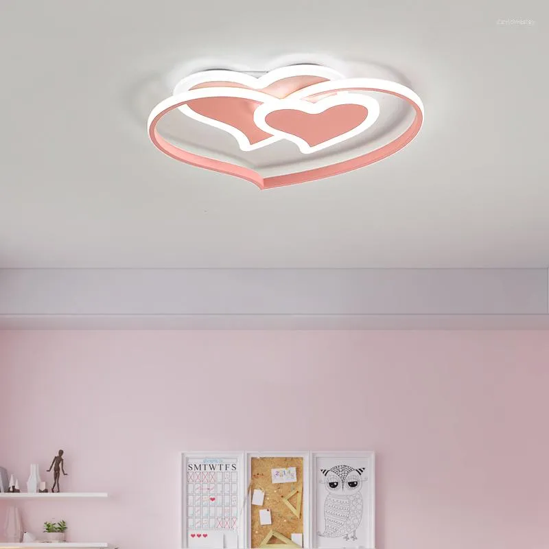 Chandeliers Modern LED Ceiling Chandelier Pink Heart-shaped Remote Control Panel Light Study Bedroom Home Decoration Lamp Surface Mount