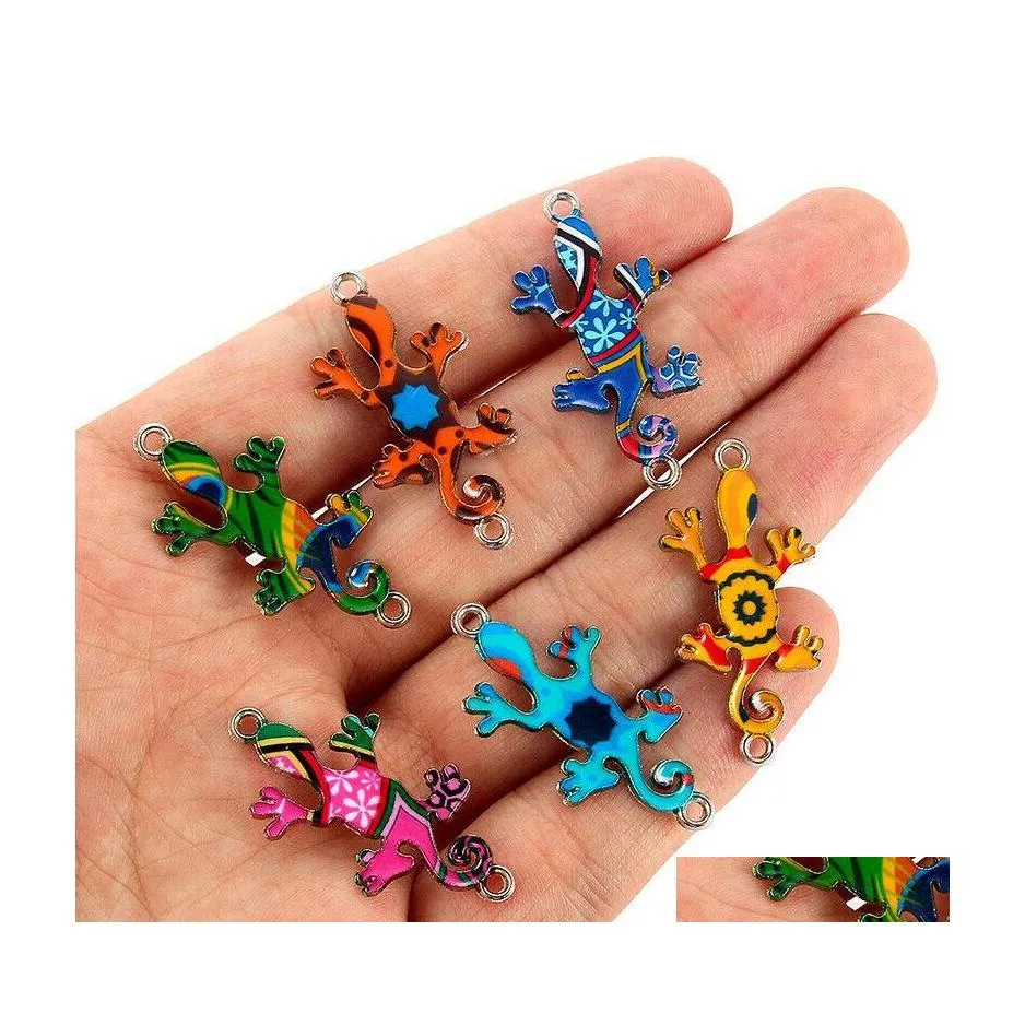 Lots de breloques 10/20 pièces connecteurs Gecko de couleur mélangée pendentif collier à faire soi-même perles fabrication de bijoux perles de noël livraison directe Findi Otkv3