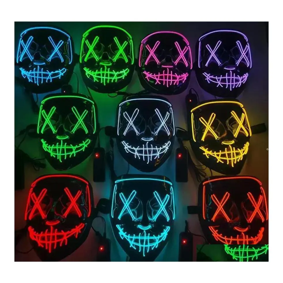 Masques de fête Dhs Halloween Masque Led Light Up Glowing Funny The Purge Election Year Festival Cosplay Costume Supplies Coser Face Drop Dhe4V