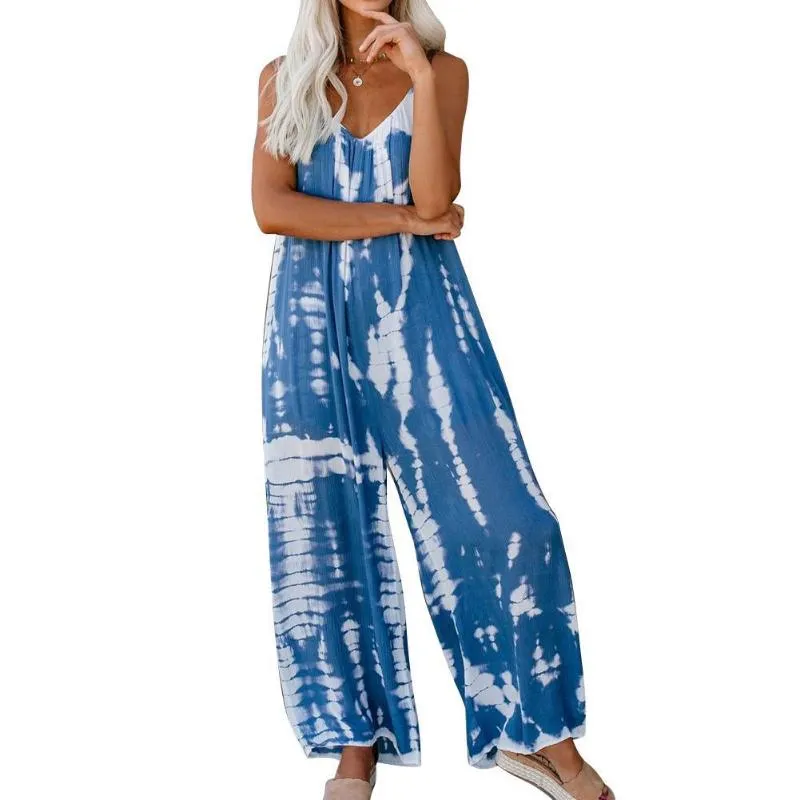 Gym Clothing 2023 Women's Olcyless Tie-Dye Beach Boho Beaho Jumpsuit Coveralls High