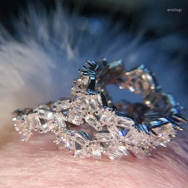 Klusterringar enkel baguettring simulerad diamant silver färg engagemang bröllop band för kvinnor brudfest fin smycken gåva