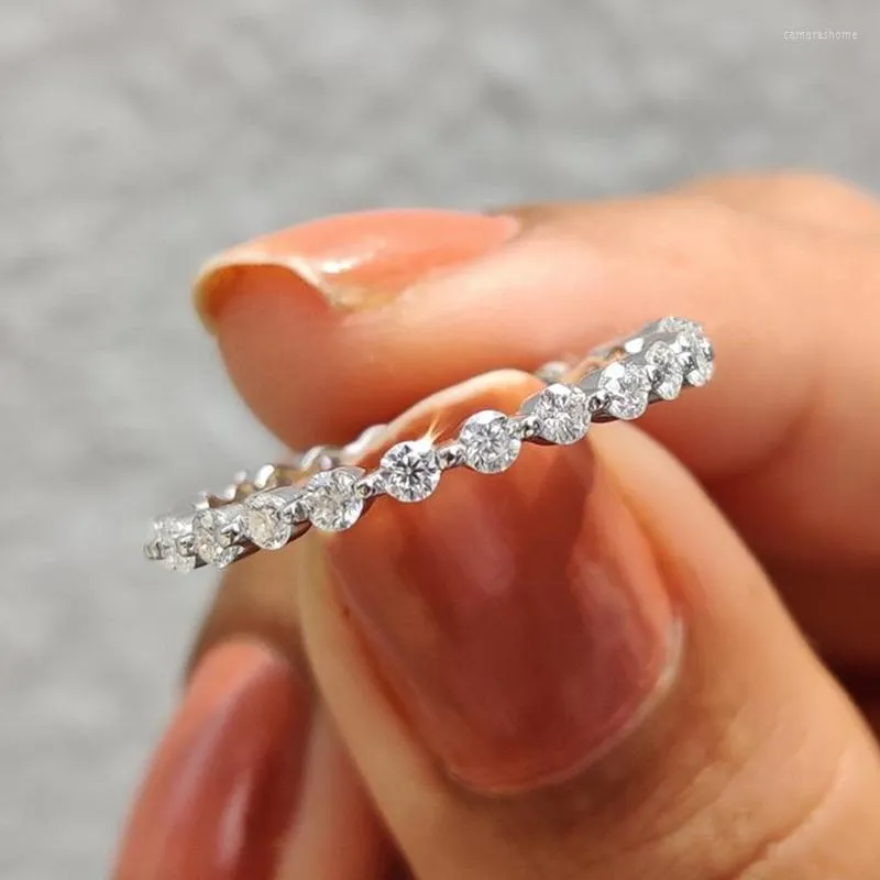 Trouwringen Luxe Volle eeuwigheid Stapelbare ring Exquise ronde ronde kubieke zirconia banden zilveren kleur voor vrouwen verloving sieraden