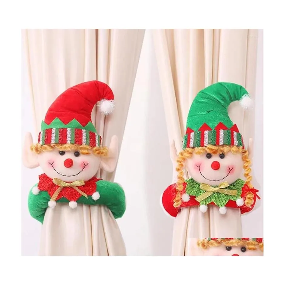 Рождественские украшения окна занавес с милым эльфийским держателем кукол для домашнего праздничного рождественского орнамента аксессуары бросают сад Fes dhr2l