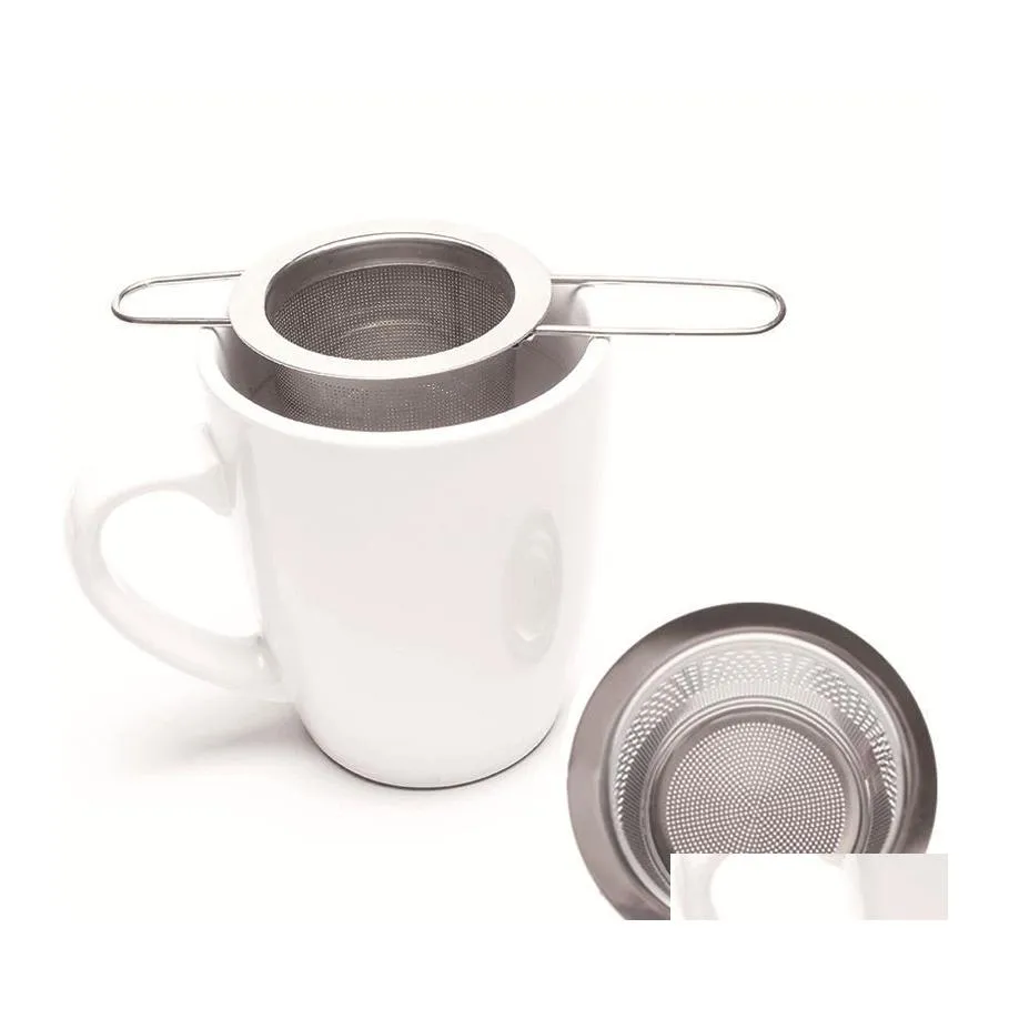 Tea Infusers Folding Double Handles Infuser With Lid Stainless Steel Fine Mesh Coffee Filter Teapot Cup Hanging Loose Leaf Strainer Otp2J