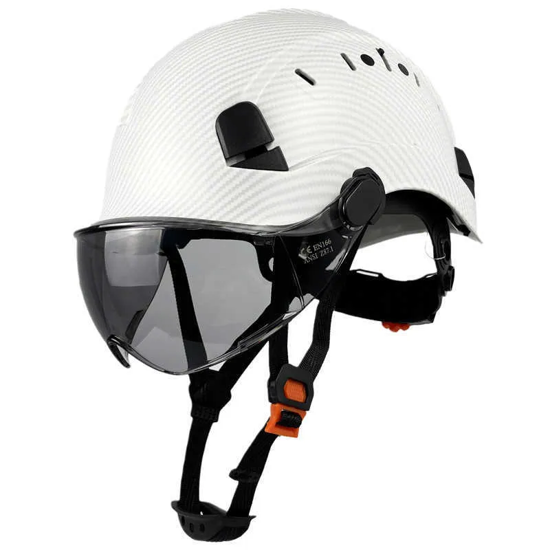 Kolfiberm￶nster S￤kerhetshj￤lm med visir f￶r Engineer Cap Construction Hard Hat Abs Work Men CE EN397