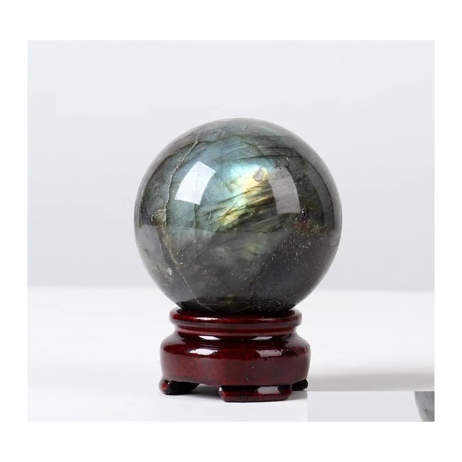 Konst och hantverk Natural Crystal Tolongated Stone Ball Ornament Gray Moonstone Chakra Reiki Gemstone Play Drop Delivery Home Garden OT8MO