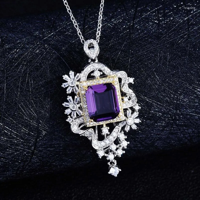 Pendant Necklaces Fashion Sky City Necklace Charm Flower Geometry Inlay Square Zircon Europe America Style Jewelry For Women Wedding Party