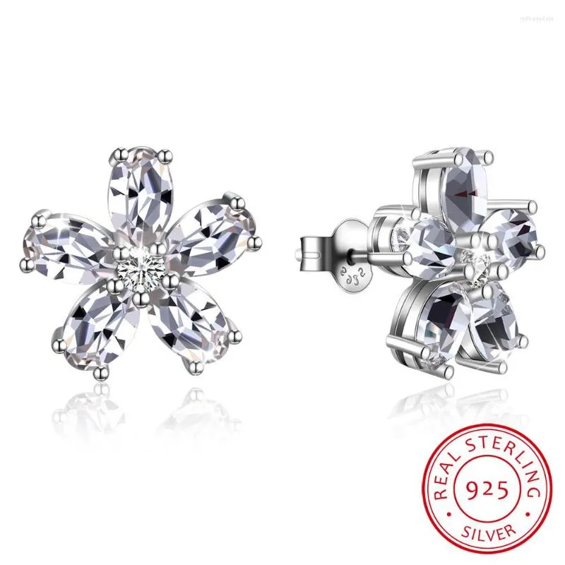 Pendientes de tuerca LEKANI cristales flor Real S925 plata Piercing joyería fina para mujer boda regalo de Navidad