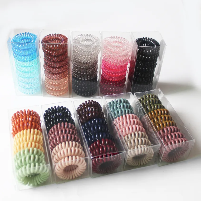 Spiral Hair Ties for Women Accessories Girls Rubber Bands Gum Phone Cord Coils Black Ring Band Wholesale ss1106