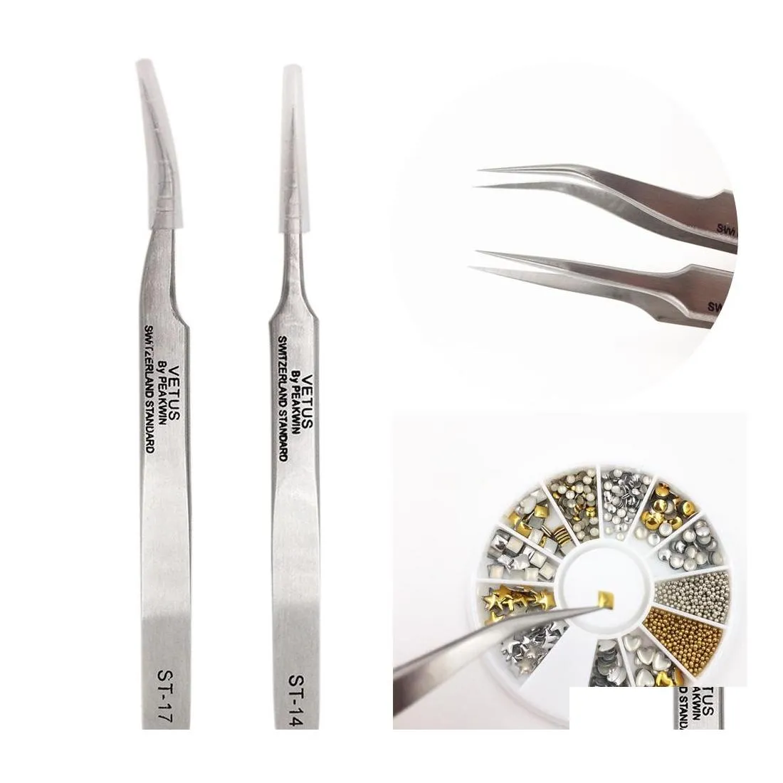 Equipamento de arte da unha por atacado 1 PC Curva reta Tweezers Cinelaash Extension Tool Rhinestone Paillette Nipper para unhas de acrílico diy g dhut6