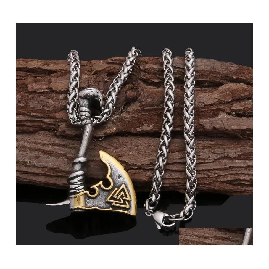 Pendentif Colliers Ornement Hip Hop Collier En Acier Inoxydable Axe Crossborder Titane Orc Chaîne Menpendant Drop Livraison Bijoux Penda ot9C0