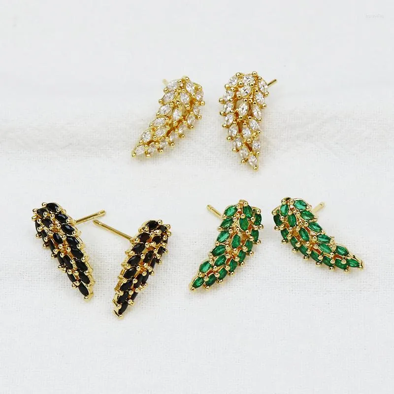 Stud Earrings 6 Pairs Zircon Feather Pave Zirconia Women Jewelry Mix Color Gift 30422