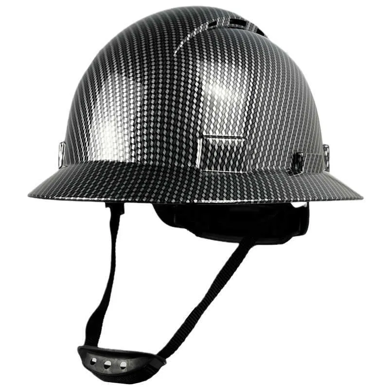 Carbon Fiber Pattern Full Brim Hard Hat For Engineer Construction Safety Helmet HardHat Suspension HDPE 6 Point Adjustable