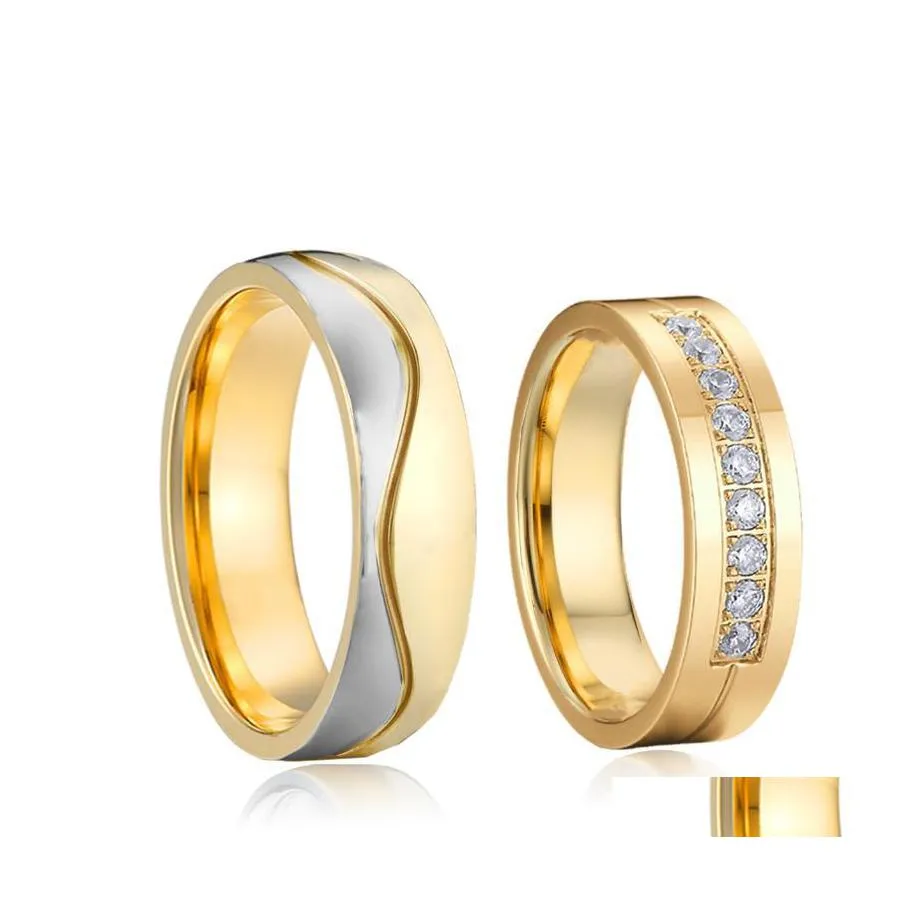 Cluster Rings Wedding Ring Sets For Men And Women Marriage Anniversary Alliance Lovers Plated 18K S Gold Stainless Steel Couple Drop Dhlcz